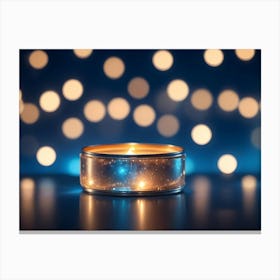 A Close Up Shot Of A Candle With A Golden Sparkle Finish, Lit And Casting A Warm Glow Canvas Print