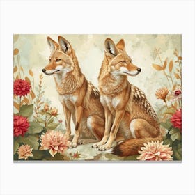 Floral Animal Illustration Coyote 1 Canvas Print