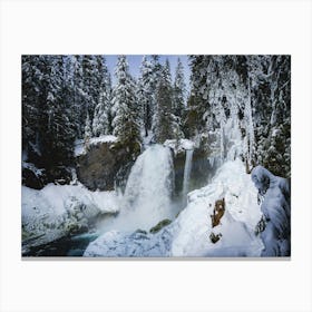Snow Covered Winter Waterfall - McKenzie River Canvas Print
