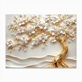 Gold Flowers Art With Canvas Print