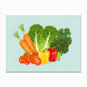 Vegetables On A Blue Background Canvas Print