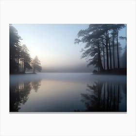 Misty Lake At Sunrise Canvas Print