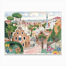 Barcelona Park Guell Painting Landscape Canvas Print