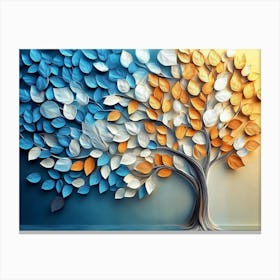 Colorful Tree with Leaves on Hanging Branches of Blue, White and Golden 8 Canvas Print