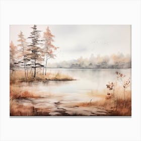 A Painting Of A Lake In Autumn 32 Canvas Print