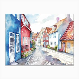 Watercolor White Background Clipart Of The Old Town Canvas Print
