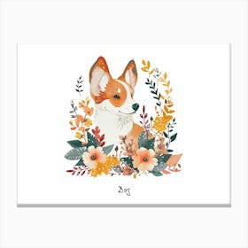 Little Floral Dog 3 Poster Canvas Print