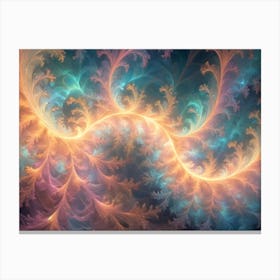 Abstract Fractal Art Featuring A Delicate, Swirling Pattern In Shades Of Teal, Orange, And Pink, Resembling Frost Or A Celestial Nebula 2 Canvas Print