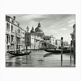 Gondolas on the Gran Canal in Venice, Italy. AI generated in black and white. 1 Canvas Print