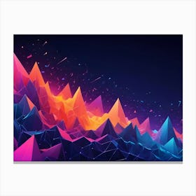 Abstract Landscape Of Colorful, Low Poly Mountains Against A Dark Background With Sparkling Particles, Evoking A Sense Of Digital Creation And Wonder Canvas Print