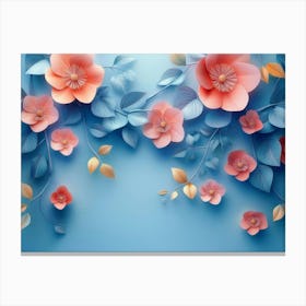 Elegant Colorful 3d Flowers With Leaves On Dark Background With Space On Circle Canvas Print