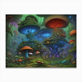 Multi-Colored Mushroom City Canvas Print