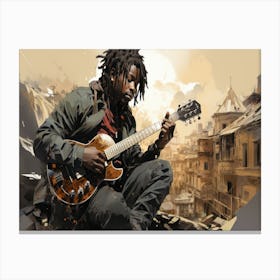 Man Playing Guitar In The City Canvas Print