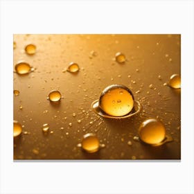 Close Up Shot Of Water Droplets On A Golden Surface 1 Canvas Print