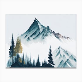 Mountain And Forest In Minimalist Watercolor Horizontal Composition 370 Canvas Print