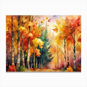 Watercolor Painting Of An Autumn Forest Canvas Print