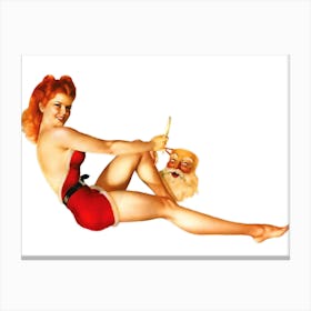 Pinup Sexy Girl Posing With Santa Claus Mask Canvas Print