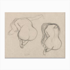 Two Studies Of A Seated Nude With Long Hair, Gustav Klimt Canvas Print
