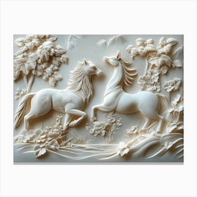 3d Horses In The Marble Canvas Print