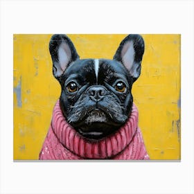 Frenchie In Pink And Yellow 4 Canvas Print