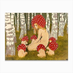 Mother Mushroom With Her Children by Edward Okum 1900 - Vintage Victorian Cottagecore Fairycore Witchcore Famous Fairy Woodland Fairytale Remastered Canvas Print