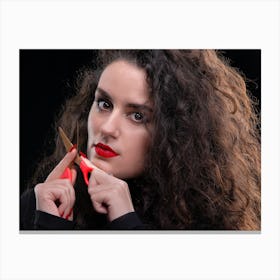 Young Woman With Red Lipstick Canvas Print