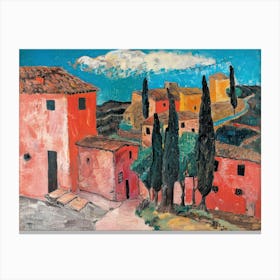 Village Stroll Painting Inspired By Paul Cezanne Canvas Print