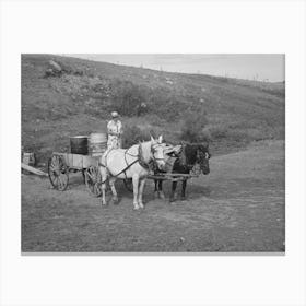 Mrs Olie Thompson Ready To Drive Home From The Spring With Barrels Full Of Water, Williams County, North Dakota Canvas Print