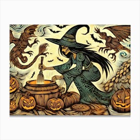 The Enchanting Witch's Brew And Pumpkins Canvas Print