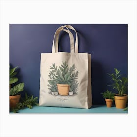 A White Tote Bag With A Hand Drawn Design Featuring A Potted Plant And The Words Garden Oasis Printed On It Canvas Print