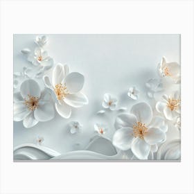 Immersive 3d Delicate White Flowers Blossoming Against A Clean White Canvas Print