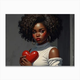 Black Girl Holding A Heart Canvas Print