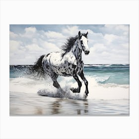 A Horse Oil Painting In Seven Mile Beach, Grand Cayman, Landscape 2 Canvas Print