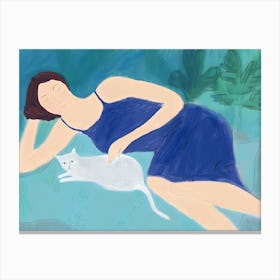 Cat And A Woman 1 Canvas Print