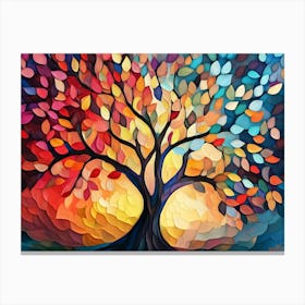 Colorful Tree With Vibrant Leaves Hanging Branches 2 Canvas Print