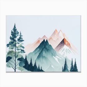 Mountain And Forest In Minimalist Watercolor Horizontal Composition 441 Canvas Print