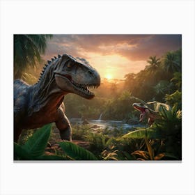 Dinosaurs In The Jungle Canvas Print