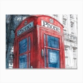 Comic,Comic Style,London,Red Phone Box,Art Work, Art, Comic Book, Digital Work,Digital Art, Canvas Print