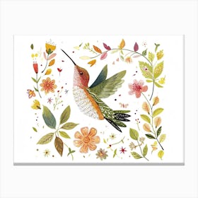 Little Floral Hummingbird 3 Canvas Print