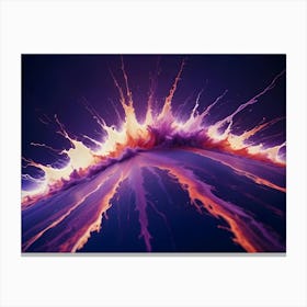 A Dynamic Explosion Of Paint In Shades Of Purple, Orange, And Yellow Against A Dark Background Canvas Print