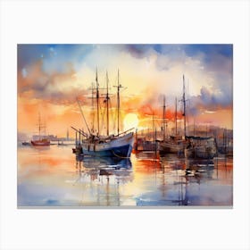 Sunset At The Harbor Canvas Print