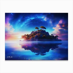 Magical and Surreal Cosmic Art Photo Style Drawing of a lost Island Canvas Print