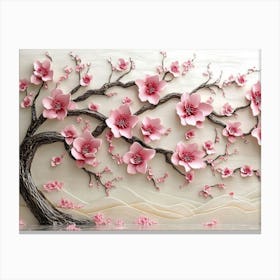 3d Picture Of A Tree With Pink Flowers Background 5 Canvas Print