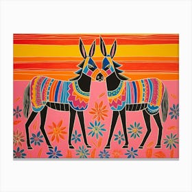 Donkey 2 Folk Style Animal Illustration Canvas Print
