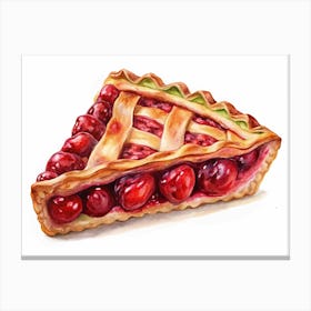 Watercolor Illustration Of A Cherry Pie Slice Canvas Print