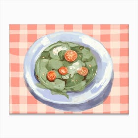 A Plate Of Spinach, Top View Food Illustration, Landscape 3 Canvas Print