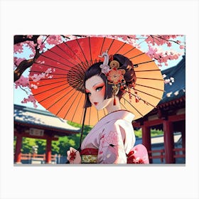 Japanese Girl With Umbrella Canvas Print