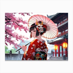 Asian Girl With Umbrella Canvas Print