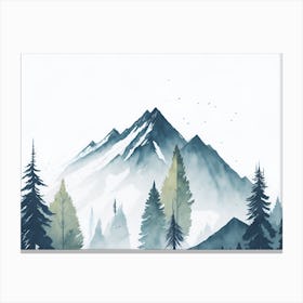 Mountain And Forest In Minimalist Watercolor Horizontal Composition 151 Canvas Print