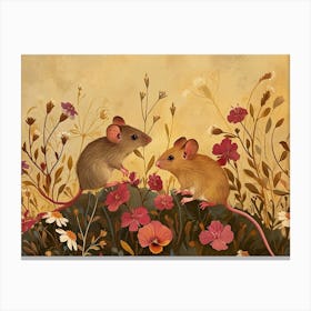Floral Animal Illustration Mouse 3 Canvas Print